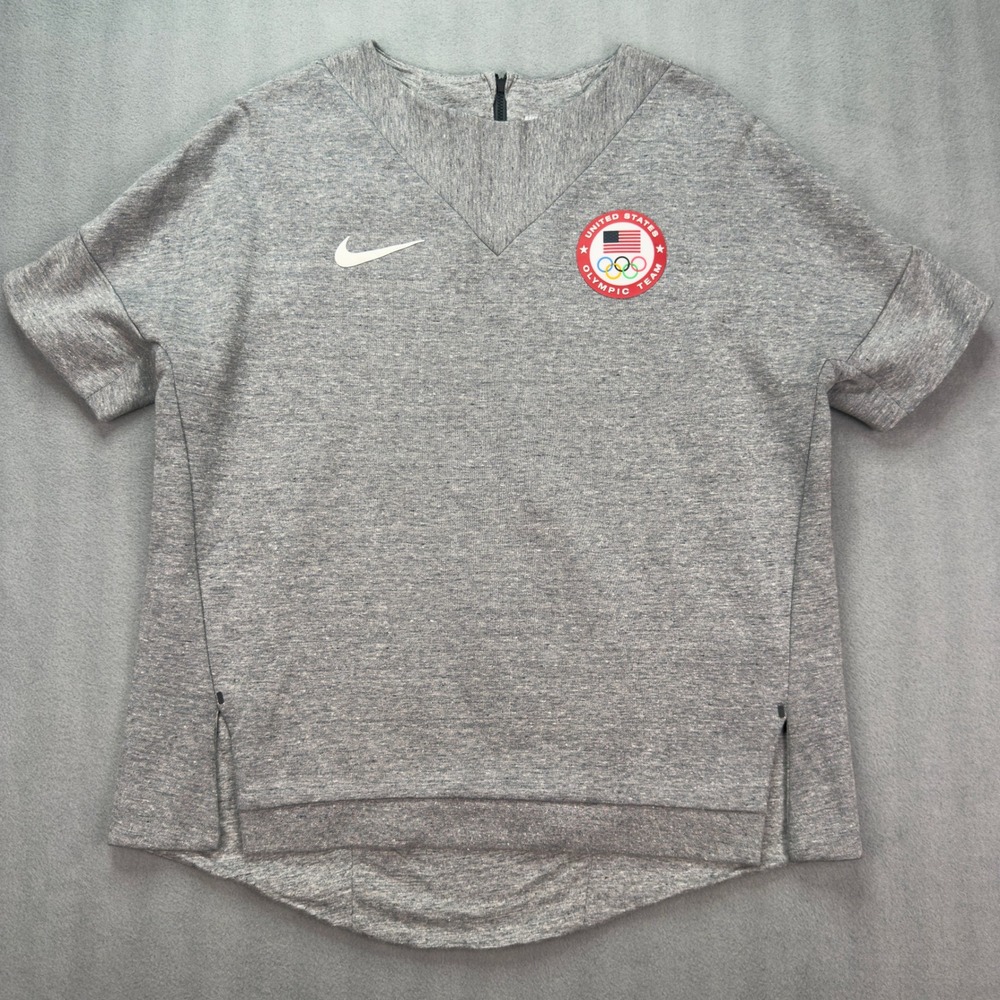 Nike Team USA Olympic Tech Fleece Short Sleeve Top Gray Size L